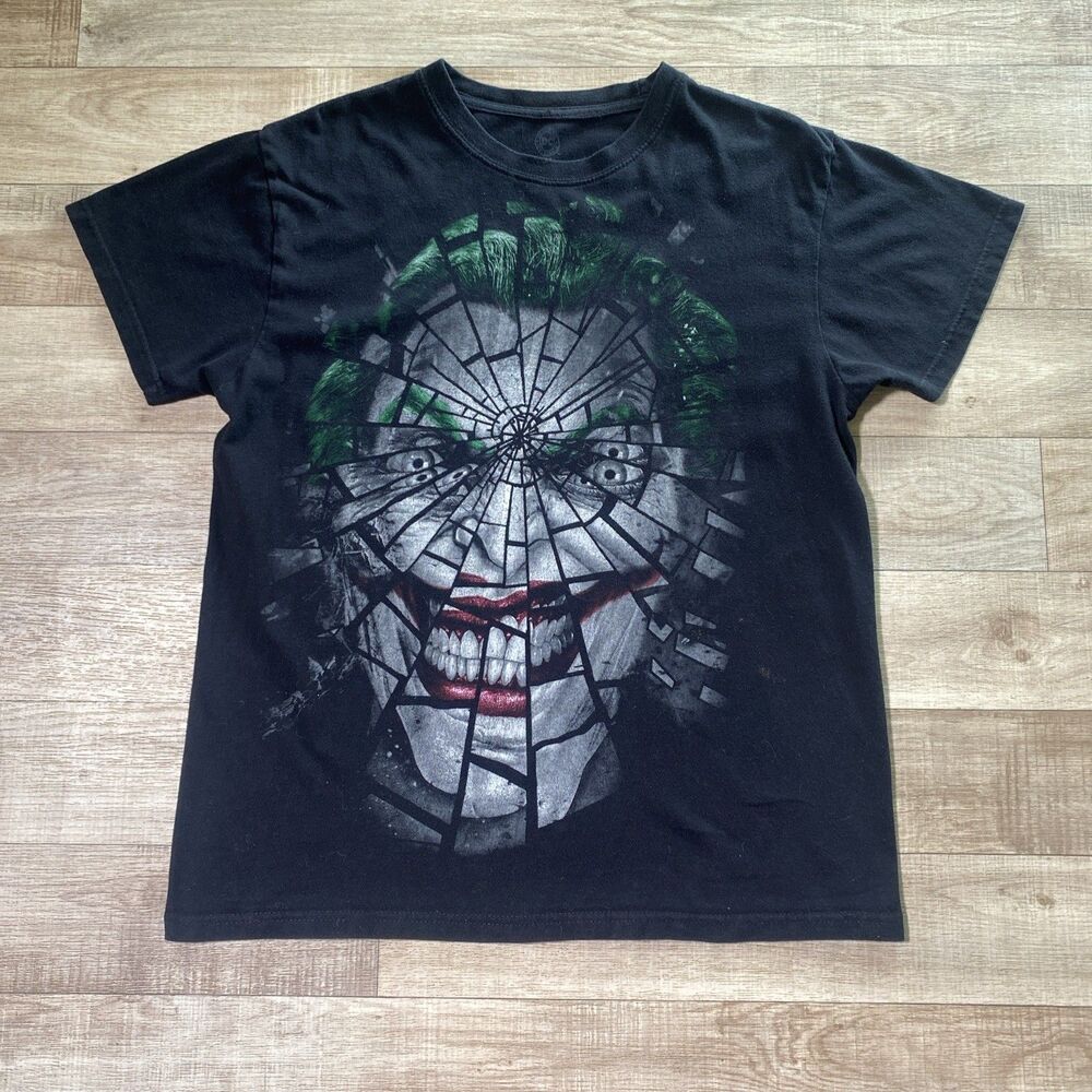 The Joker - Men's M Medium Shirt Shattered Glass Face DC Comics Black Batman